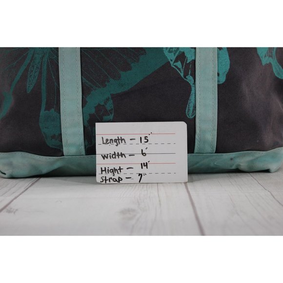 Vintage LL Bean Boat & Tote Canvas Butterfly Print Bag Navy Teal Rare USA Made - Picture 9 of 9